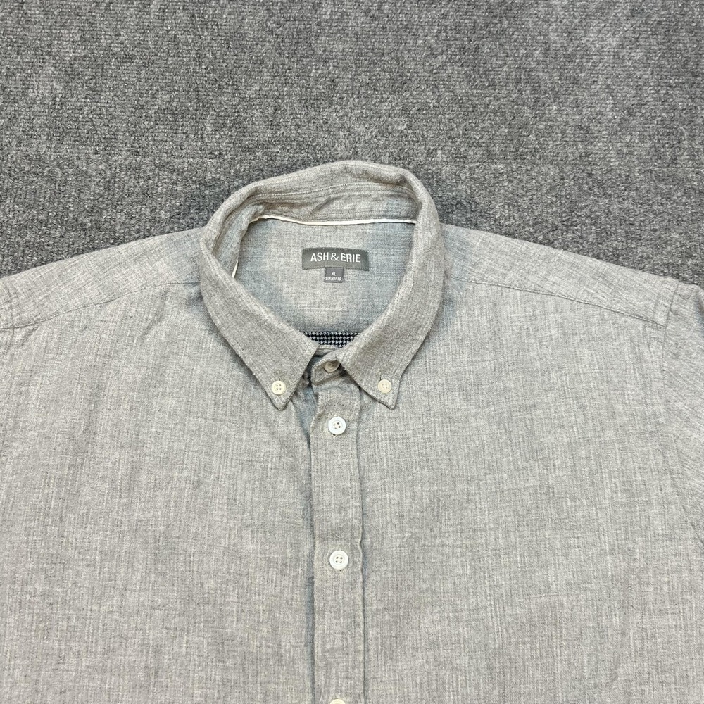 Ash & Erie Shirt Mens XL Gray Solid Flannel Button Front Long Sleeve Casual